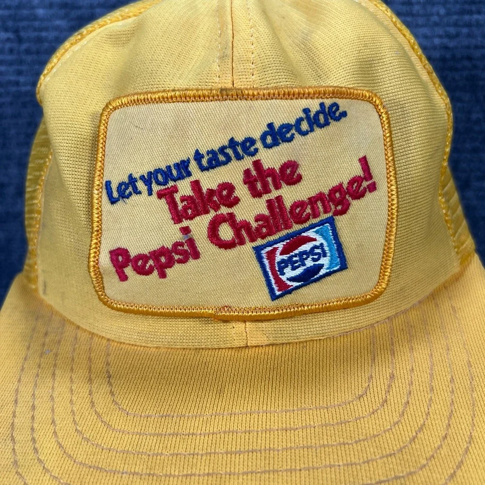 Vintage Pepsi Challenge Cap Hat Mens Snap Back Yellow Mesh Trucker 1980s